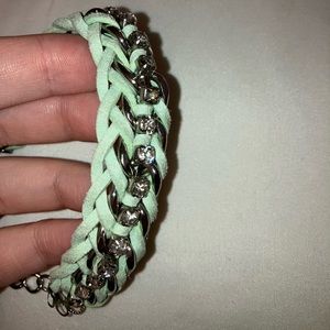 Mint Green Suede Braid and Rhinestones Bracelet